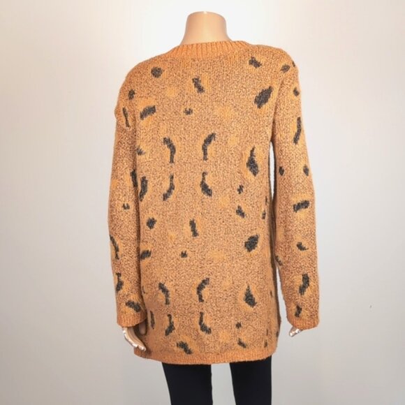 Woven Heart Open Longline Cardigan Sweater Fuzzy Leopard Print Winter Knit - Picture 6 of 11